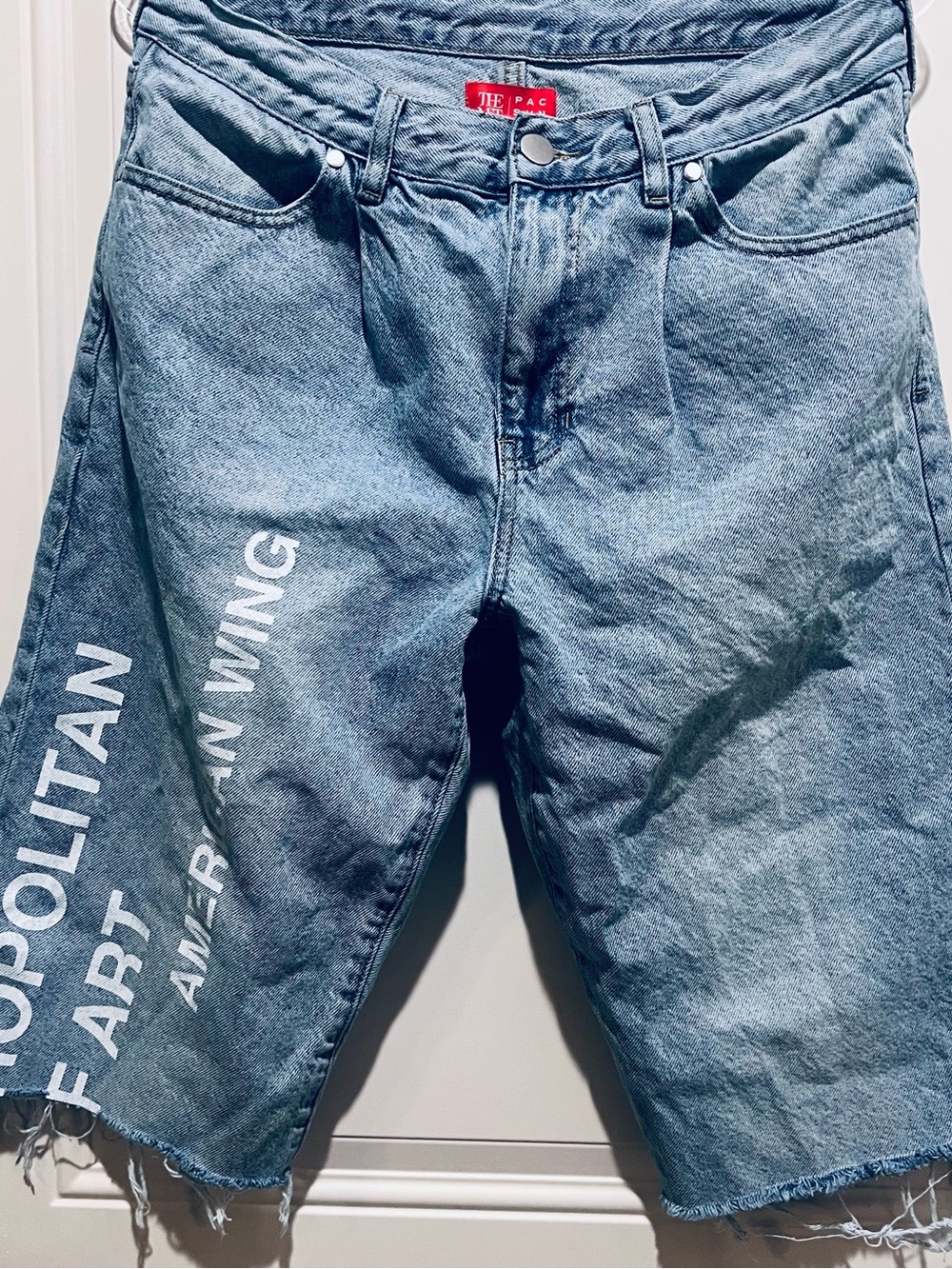 PacSun The Met Light Blue Denim Shorts with White Side Print
